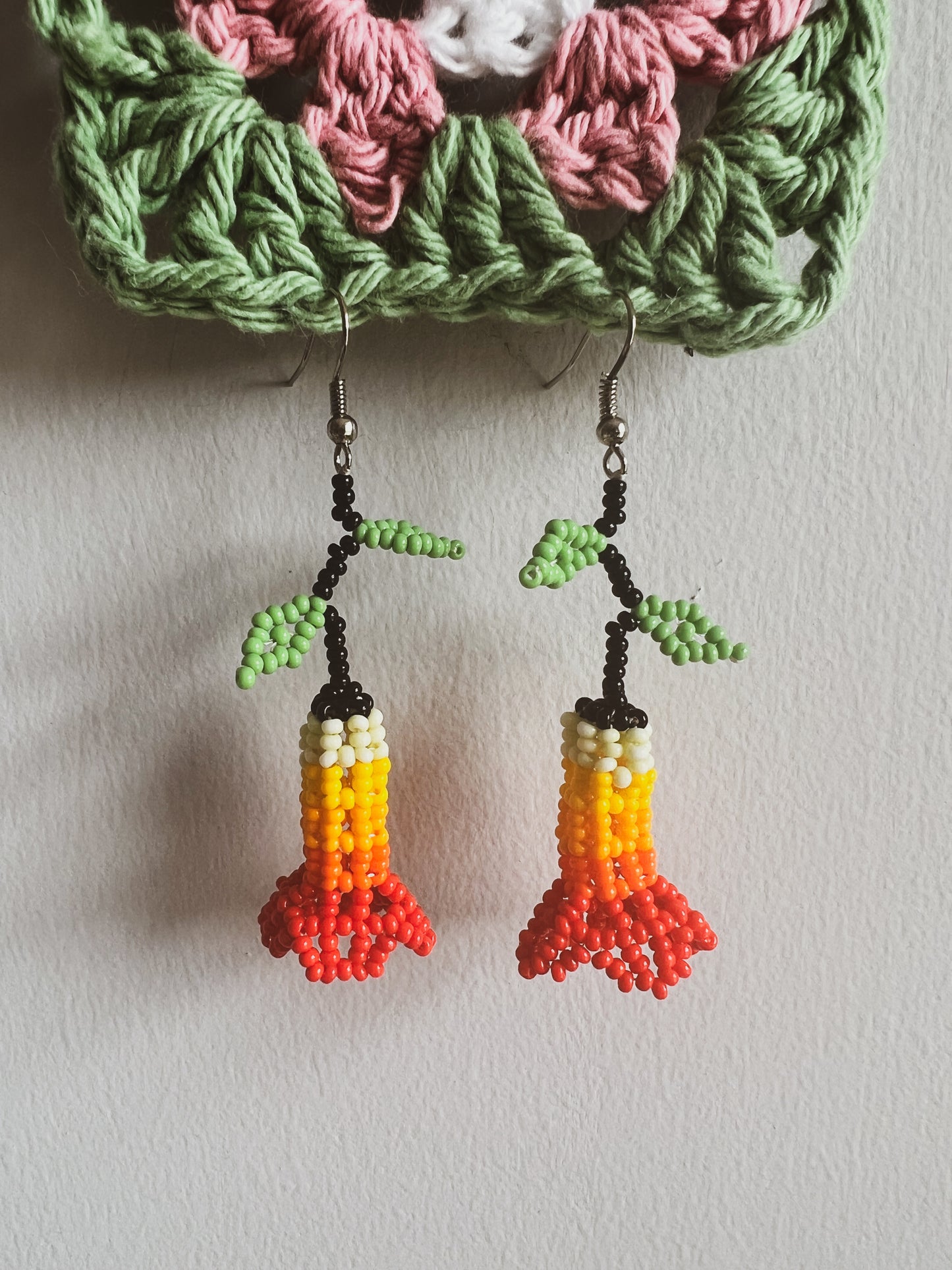 Lil’ Tulips, Light Green Leaf ✻ Embera Beaded Earrings